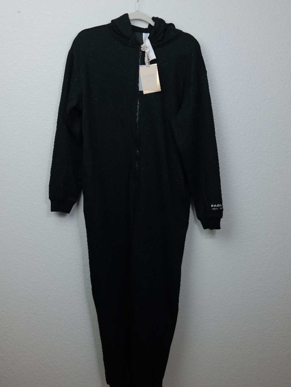 NWT Cozy Fabletics Fleece Hooded Onesie - Size Medium - Black Glitter